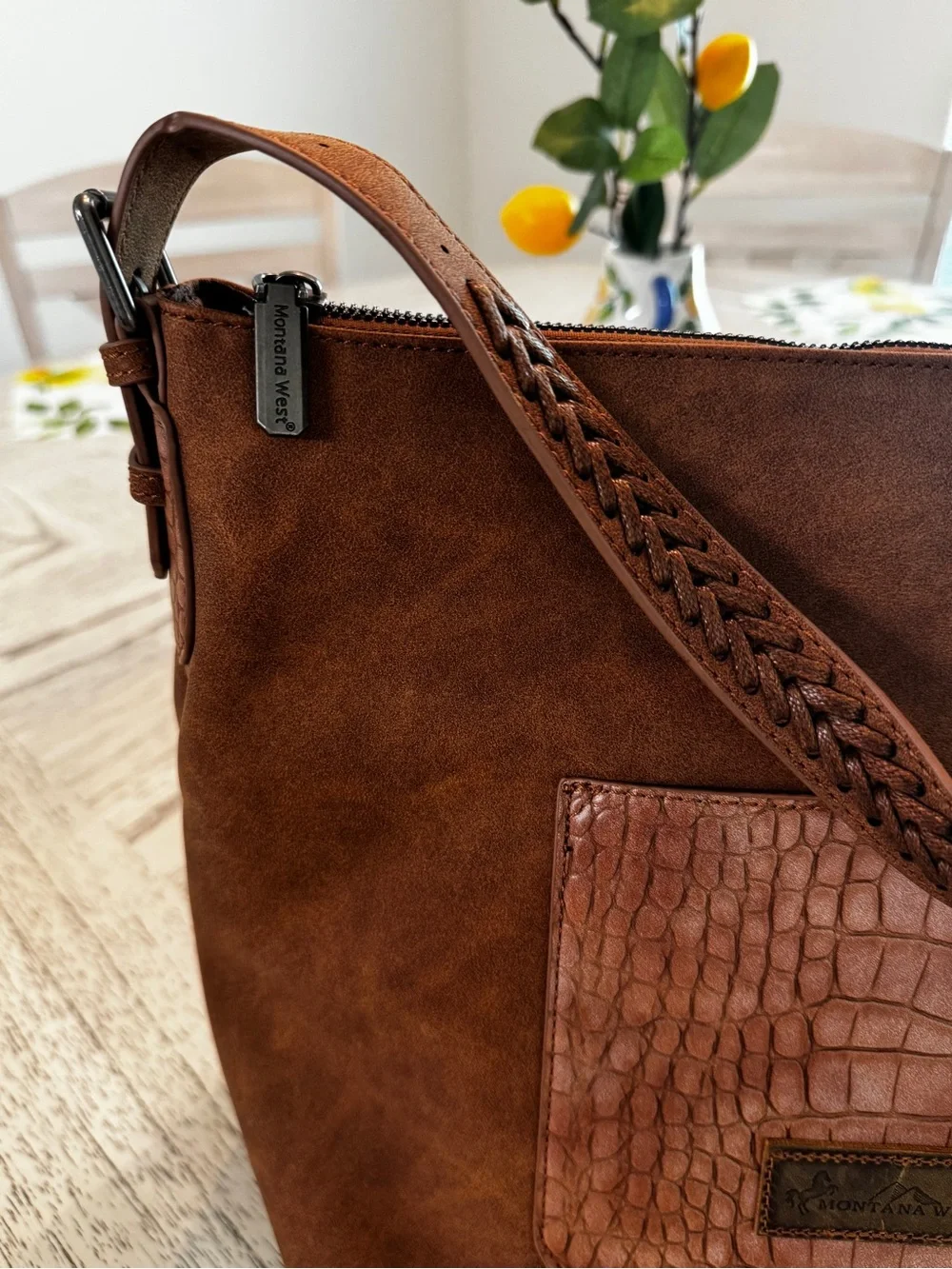 Montana West Brown Croc Print Concealed Carry Hobo Shoulder Bag